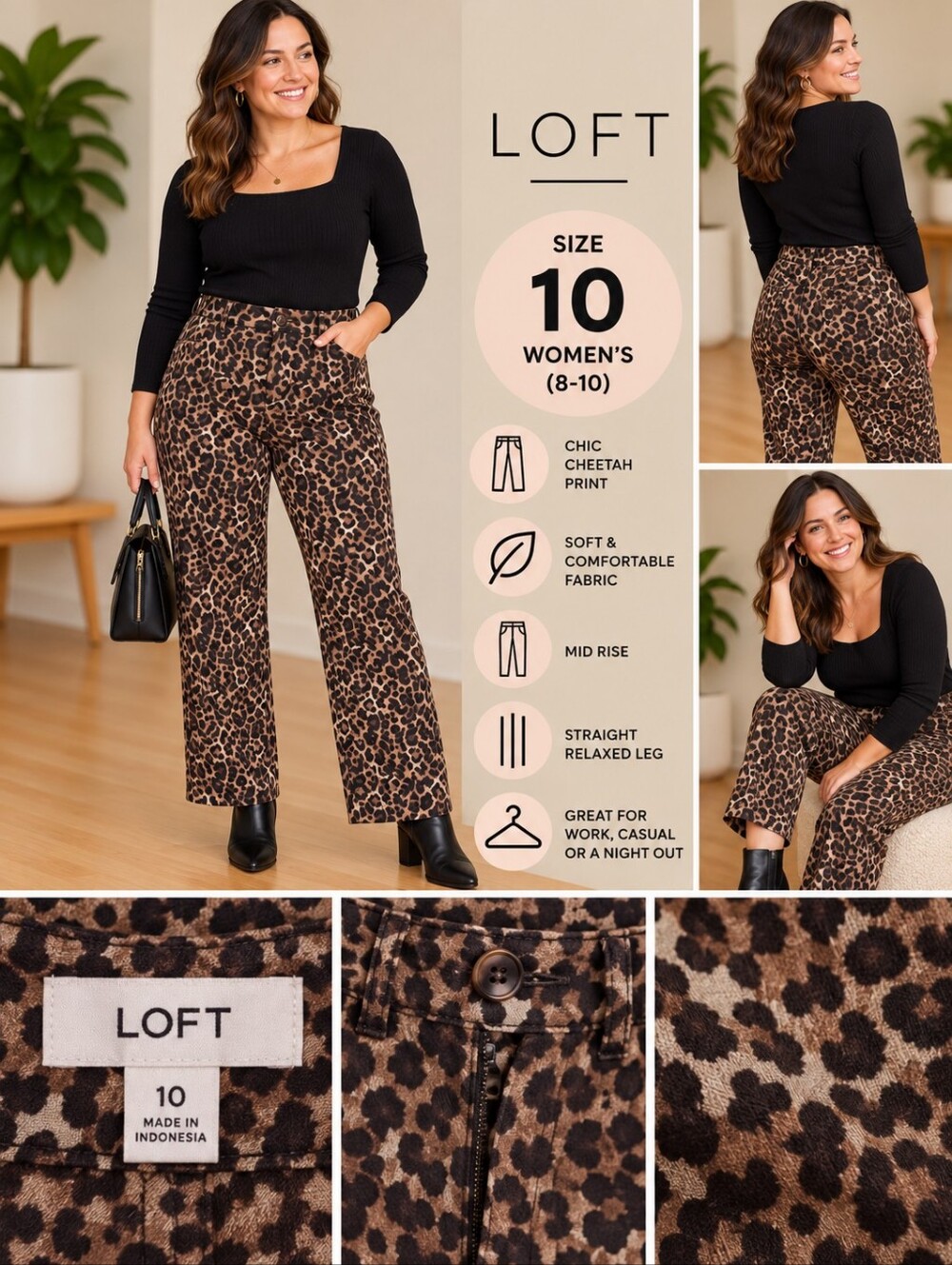 Loft Women's size 10 cheetah print brown pants #37